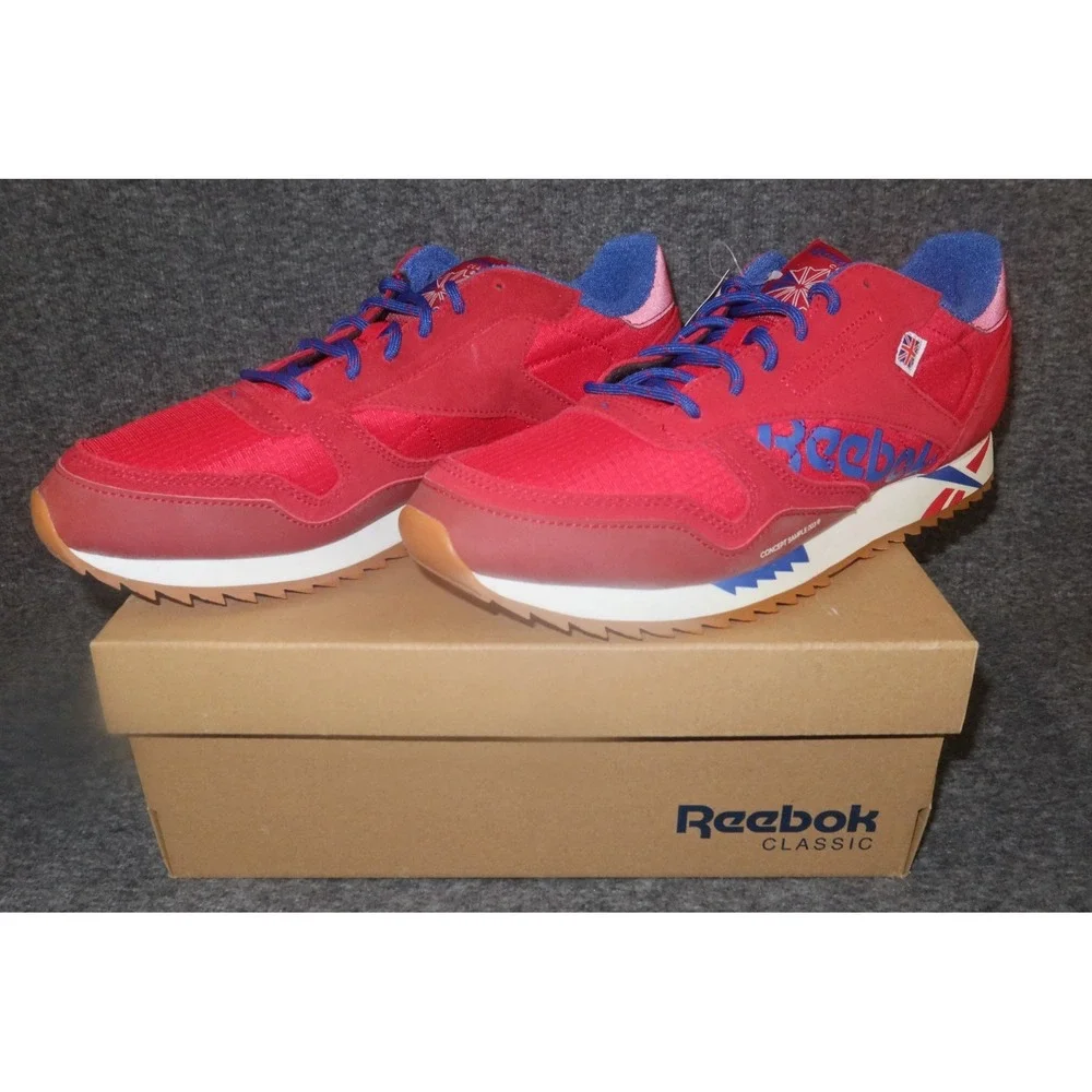Reebok Classic Icon Suede Leather Ripple Red Blue Unisex 10 New- limited edition